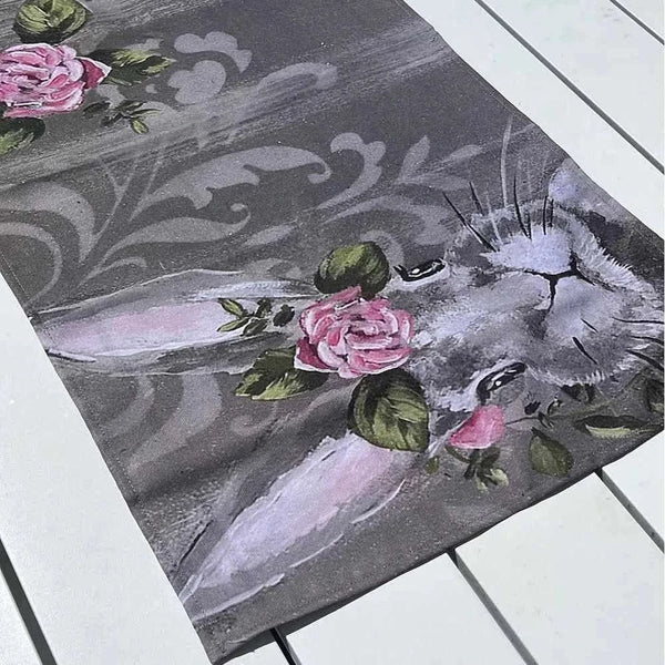 Inge's Art Table Runner - Bunny with Roses from South African Shop in New Zealand – Something From Home.