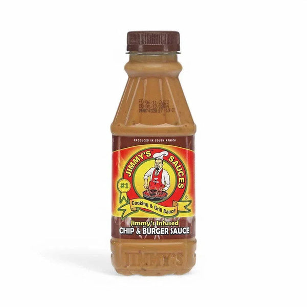 Jimmy's Sauces - Chip & Burger Sauce 375ml bottle with rich, creamy sauce, perfect for chips and burgers, made in South Africa.