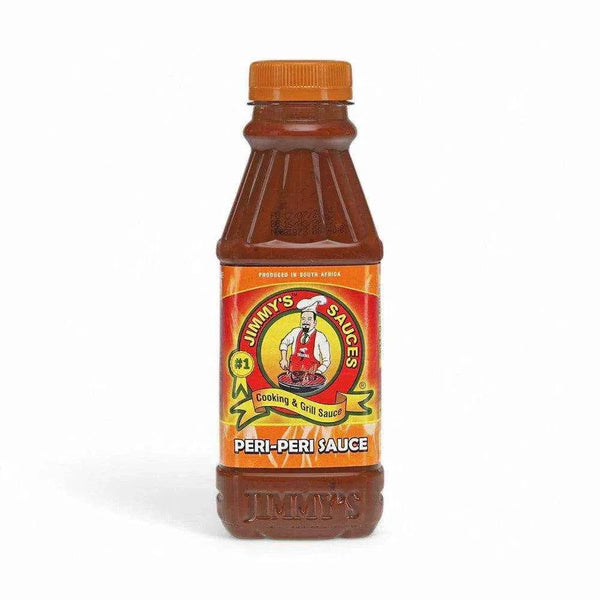 Jimmy's Sauces Peri Peri Mild 375ml bottle with authentic South African flavors of smoky and tangy spice.