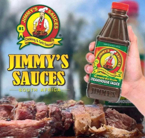 Jimmy's Sauce Steakhouse 750ml bottle with rich, smoky South African steakhouse flavor for grilling and cooking