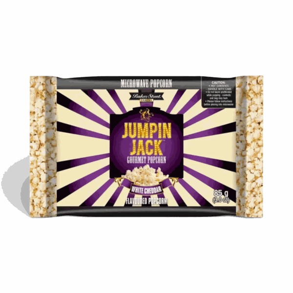 Jumpin Jack Gourmet Popcorn Cheddar Seeds pack of 3 with white cheddar flavor and nutritional info.