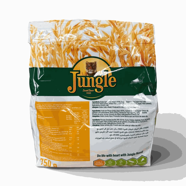 Jungle Muesli Granola 750g pack with nuts, seeds, and dried fruit for a healthy breakfast