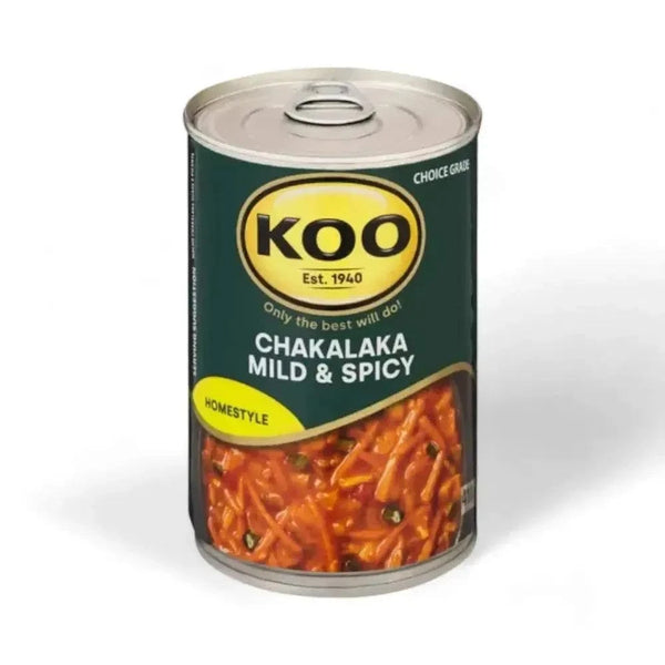 KOO Chakalaka 410g can with mild and spicy South African vegetable relish