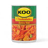 KOO EXTRA Hot Chakalaka 410g can with spicy blend of vegetables for South African relish