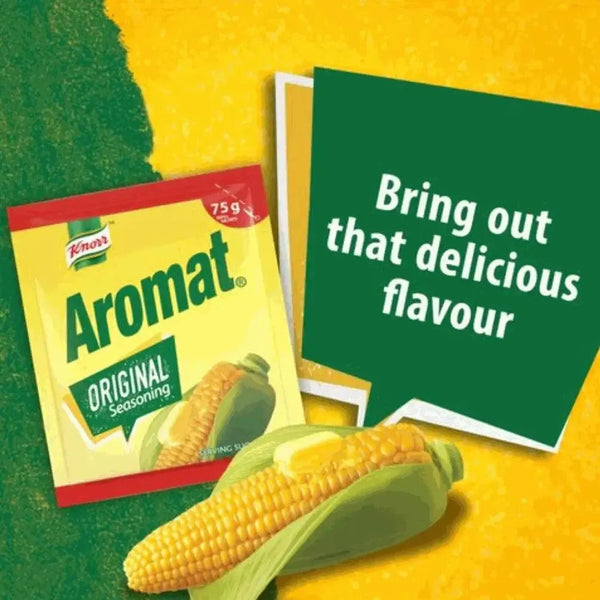Knorr Aromat Original 75g refill seasoning pouch with corn and green label promoting delicious flavor enhancement