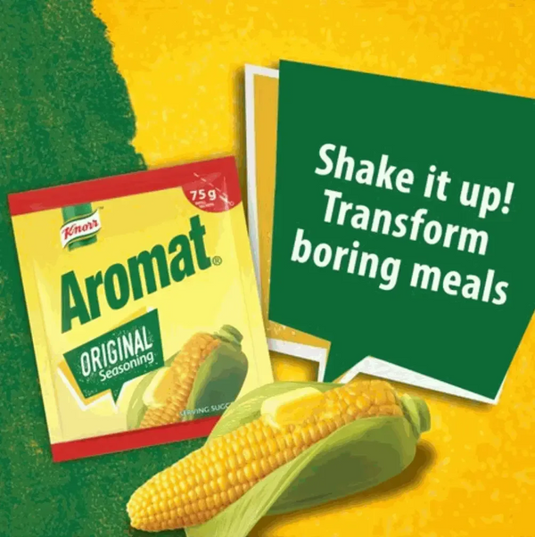 Knorr Aromat Original Seasoning 75g refill pouch with corn and bold text promoting meal transformation