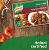 Knorr Cook-in-Bag for Spicy Roast Chicken, 54g, Halaal certified, featuring ingredients and juicy roast dish.