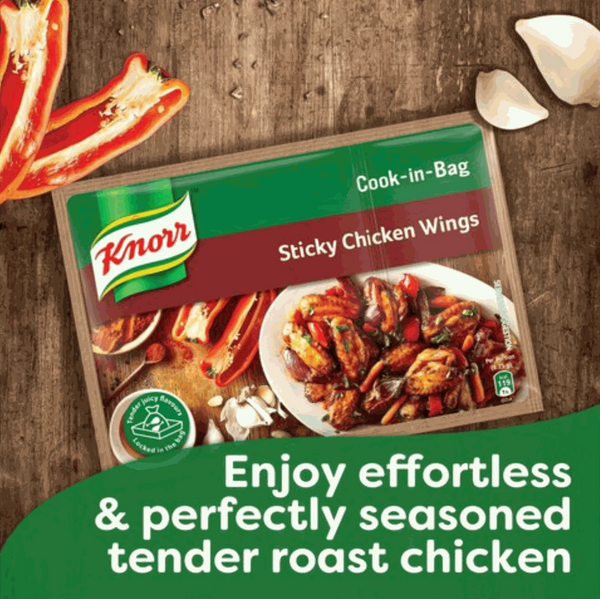 Knorr Cook in Bag Sticky Chicken Wings packaging with flavorful roasted chicken.