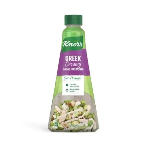 Knorr Greek Creamy Salad Dressing 340ml bottle with creamy texture and Greek ingredients label