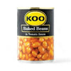Koo Baked Beans in Tomato Sauce 410g can with cooked beans displayed