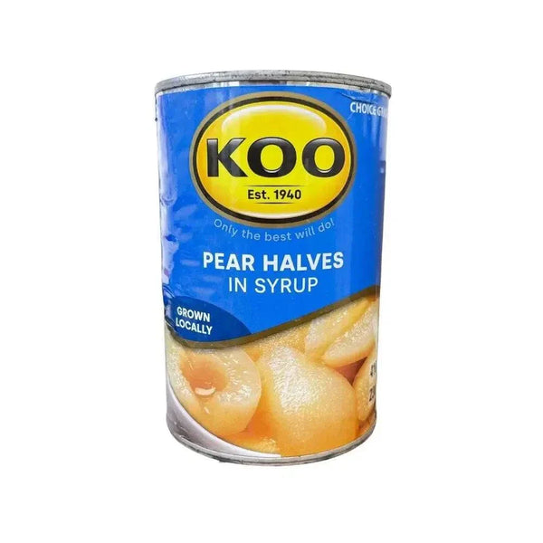 Koo Pear Halves in Syrup 410g can with sweet pear halves in syrup