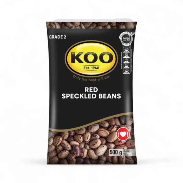 Koo Red Speckled Beans 500g bag, high protein and fiber, endorsed by Heart and Stroke Foundation, ideal for stews and salads