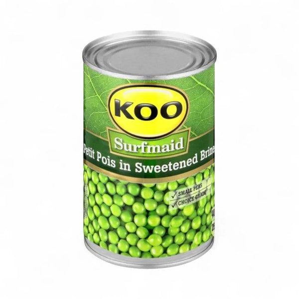 Koo Surfmaid Petit Pois 400g can of small, tender peas in sweetened brine, choice grade quality