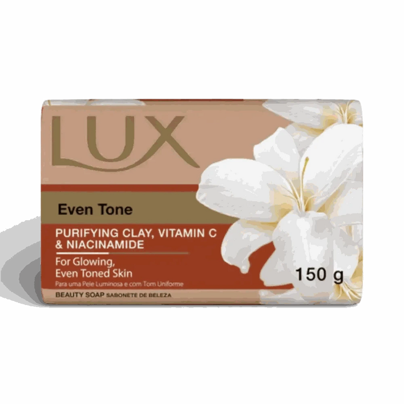 LUX Body Soap Even Tone 150g bar with purifying clay, Vitamin C, and niacinamide for smooth, even skin