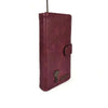 Large maroon wallet in PU leather with bronze metal windmill and spacious zip compartment