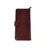 Large maroon PU leather wallet with bronze metal windmill and secure clip closure