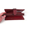 Large maroon wallet in PU leather with bronze metal windmill and clip closure