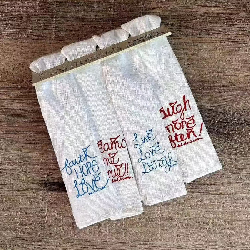 Set of 4 hand printed linen serviettes with inspirational phrases from South Africa