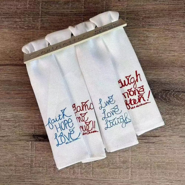 Set of 4 hand printed linen serviettes with inspirational phrases from South Africa