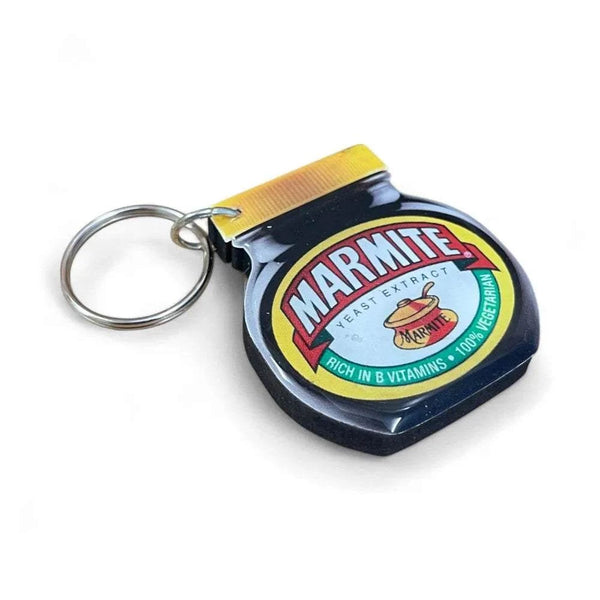 Marmite jar shaped resin keyring with metal ring, South African inspired collectible accessory