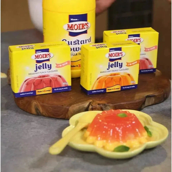 Moir's Jelly Strawberry dessert packet with smooth, wobbly strawberry jelly, 80g