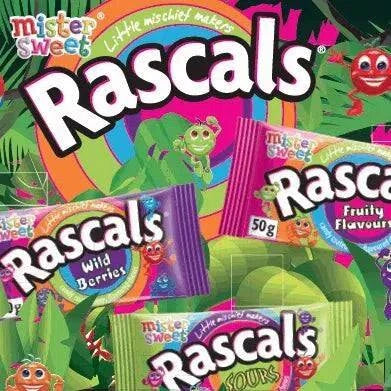 Mr Sweet Rascals - Sours 50g package with colorful fruity design and branding.