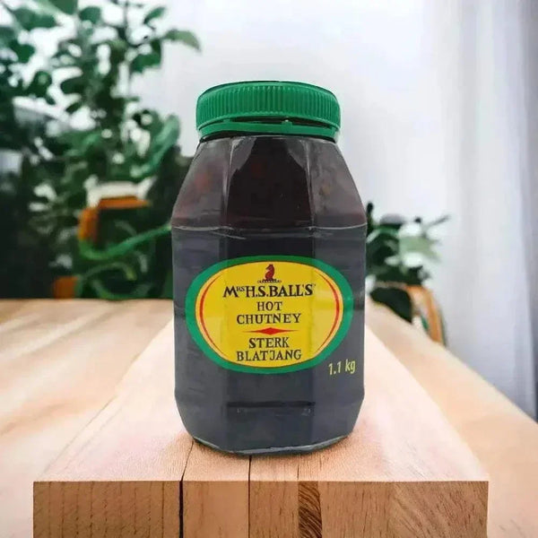 Mrs Balls Hot Chutney 1.1kg jar with spicy fruity flavor from South Africa