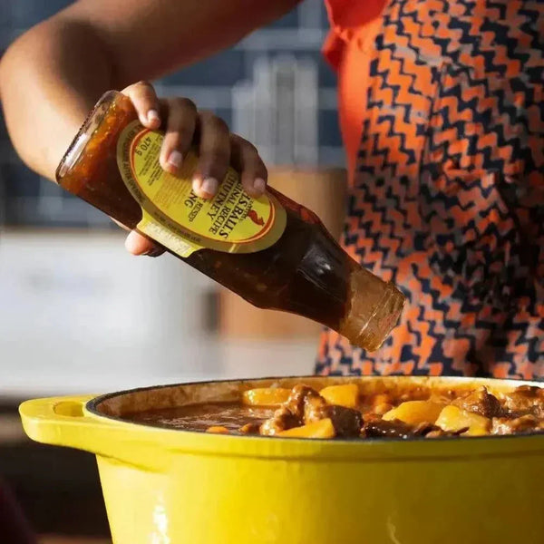 Mrs Balls Original Chutney 470g jar and serving image