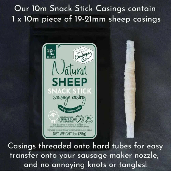 Natural sheep casings pack, 10m length, pre-tubed for easy sausage making, 19-21mm size.