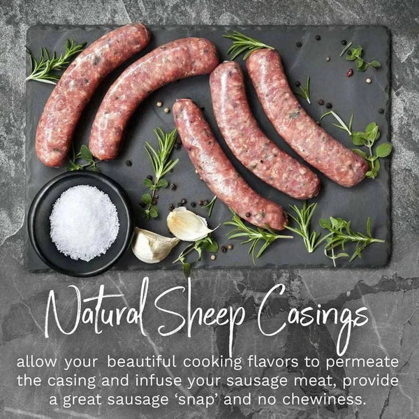 Natural sheep casings for sausage making, pre-tubed, 19-21mm, 40m pack.