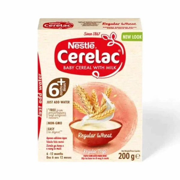 Nestlé Cerelac Baby Cereal Regular Wheat Pack of 6 x 200g for 6-12 months with milk and easy preparation