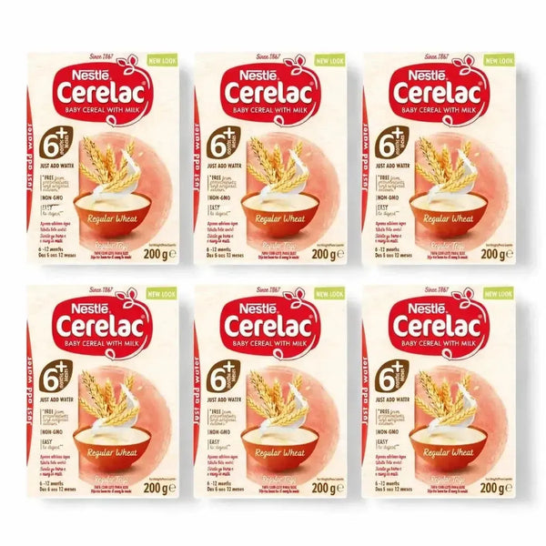 Pack of 6 Nestlé Cerelac Baby Cereal with Milk Regular Wheat 200g jars for infants 6-12 months