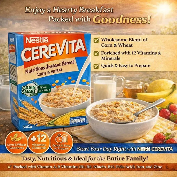 Nestle Cerevita Nutritious Instant Cereal 500g Corn and Wheat breakfast pack