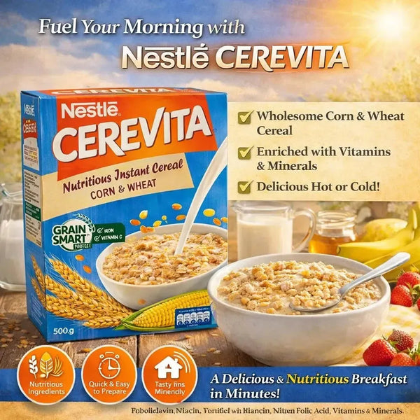 Nestle Cerevita Nutritious Instant Cereal Corn and Wheat 500g pack for healthy Zimbabwean breakfast