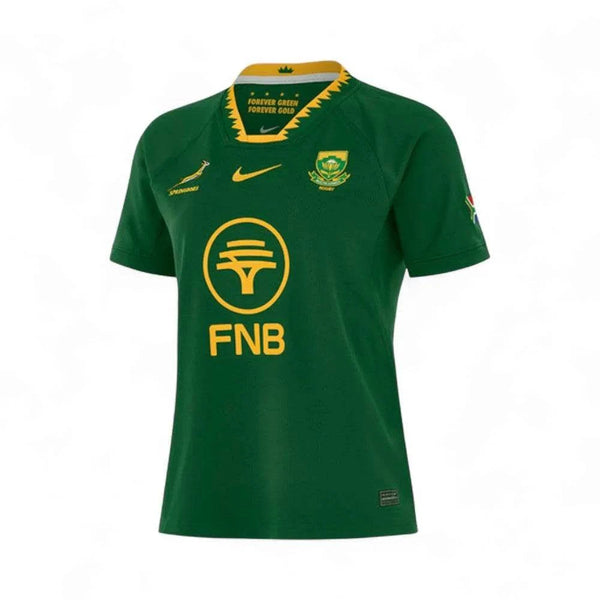 Nike Springboks Home 2025 women's green rugby jersey in size 2X-large with yellow detailing and sponsor logos