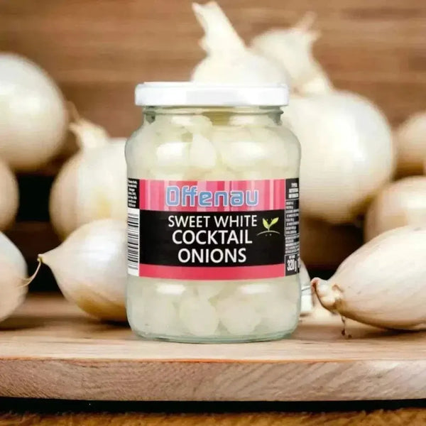 Offenau Cocktail Onions white 340g jar with mild taste and crisp texture from Spain