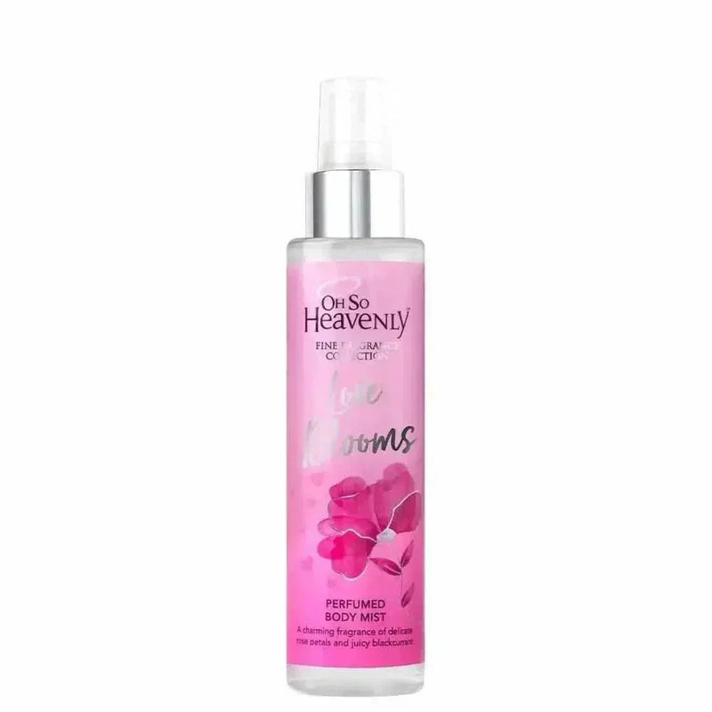 Oh So Heavenly Love Blooms fragrance body mist bottle with floral design and 150ml label