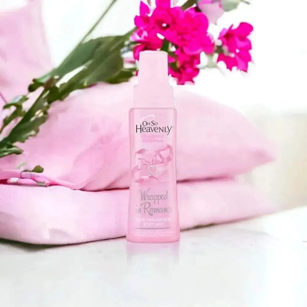 Oh So Heavenly Wrapped In Romance 50ml body mist with fruity floral fragrance and cruelty-free vegan formula