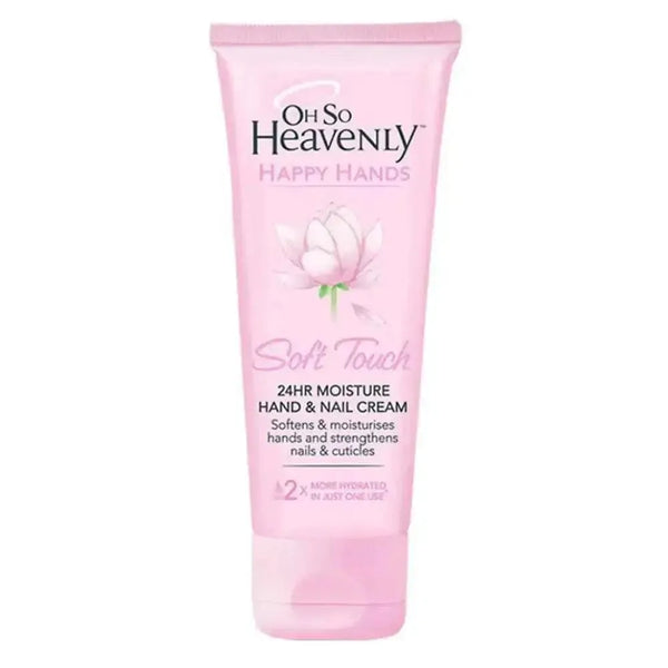 Oh So Heavenly Happy Hands Hand Cream Soft Touch 75ml bottle with natural ingredients like Vitamin C and Jojoba Seed Oil for hydration and nail care