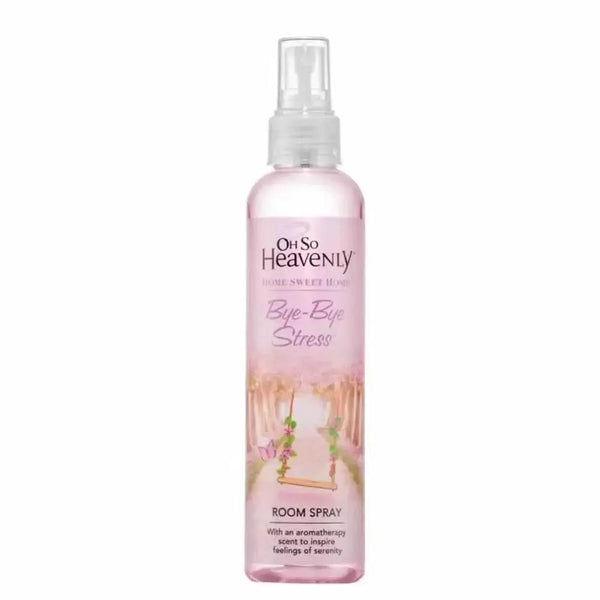 Oh So Heavenly Home Sweet Home Bye Bye Stress room spray with calming lavender, geranium, and chamomile fragrance