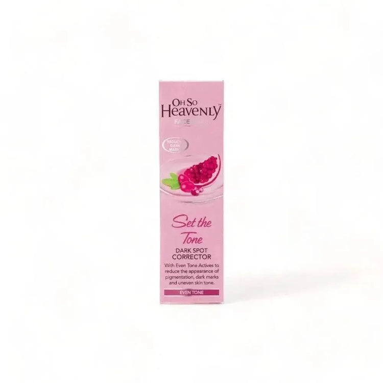 Oh So Heavenly Set the Tone Dark Spot Corrector 30ml bottle with pomegranate and goji berry extracts for reducing pigmentation and dark spots