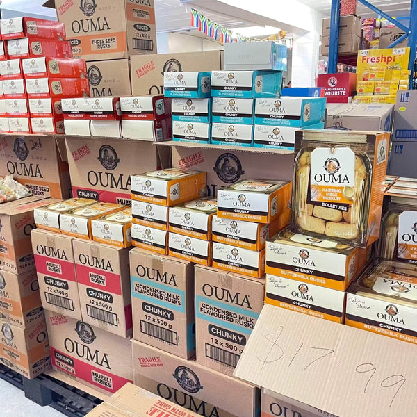 Ouma Rusks Condensed Milk 500g packaging highlighting South African traditional rusk snack