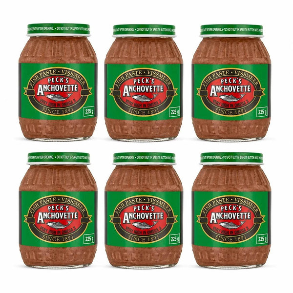 Peck's Anchovette Fish Paste 225g glass jars pack of 6 smooth omega-3 rich fish spread