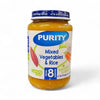 Purity baby food jar with mixed vegetables and rice for 8 months plus, no preservatives, textured complex puree