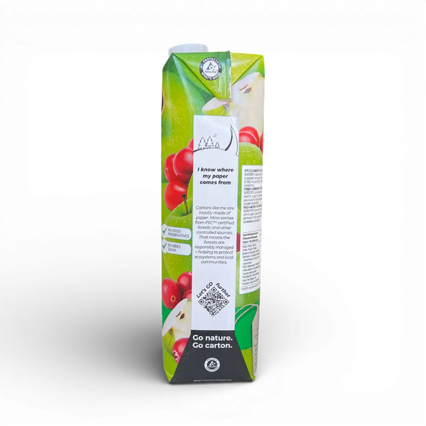 Rhodes 100% Fruit Juice Apple and Cranberry 1 Litre bottle with natural fruit blend and no added sugar or preservatives