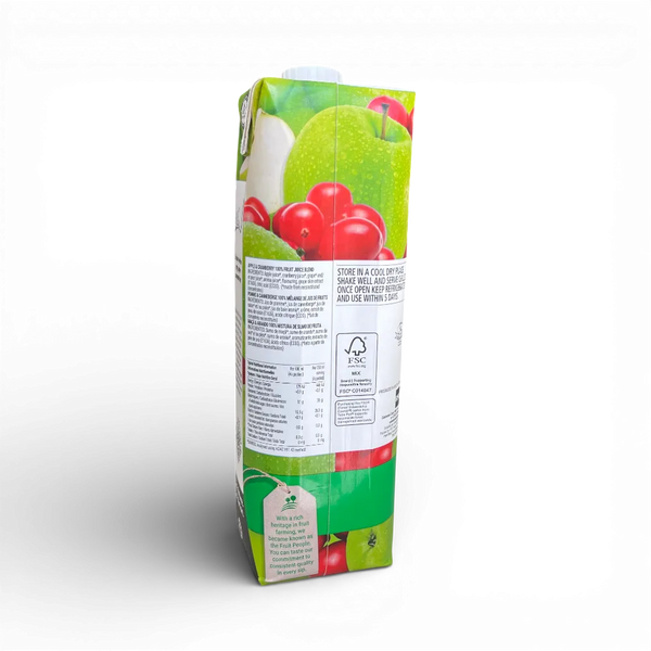 Rhodes 100% Fruit Juice Apple Cranberry 1 litre bottle with natural fruit blend and no added sugar or preservatives