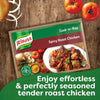 Knorr Cook-in-Bag Spice Roast Chicken packaging with ingredients and cooked chicken.