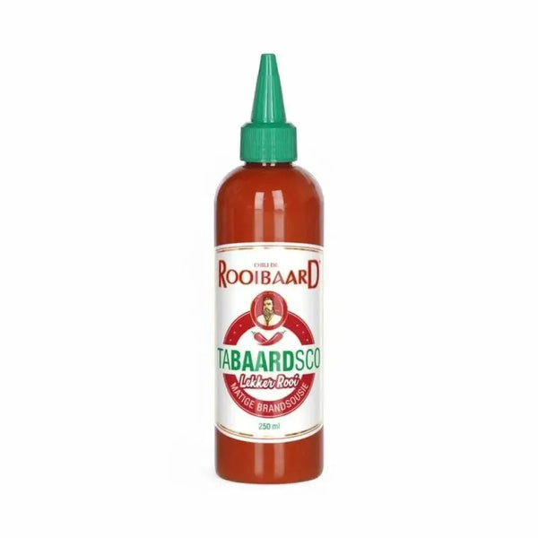 Rooibaard Tabaardsco Rooi Sauce 250ml medium spicy red chili sauce in squeeze bottle