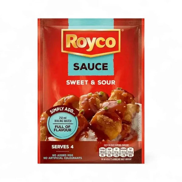 Royco Sweet & Sour Dry Sauce 48g pack with bold tangy and savory flavor, easy to prepare by adding boiling water, ideal for chicken, pork, and vegetables.