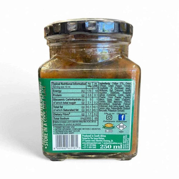 Calisto's Jalapeno Salsa 250ml jar with nutritional information label and spicy flavor description.